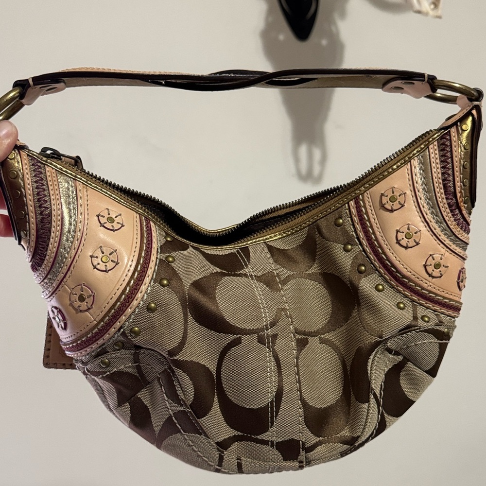 Coach Tan and Gold Hobo Bag